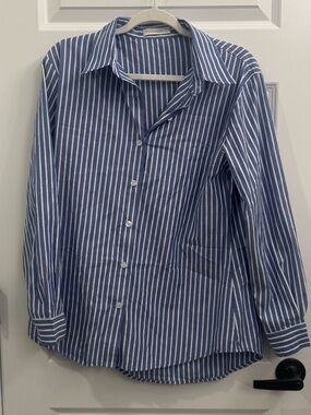 Classic Blue & White Striped Button-Down Blouse
